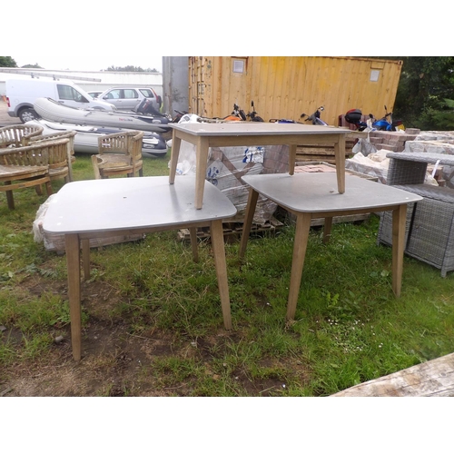 30 - A set of three limed effect and grey finished patio tables