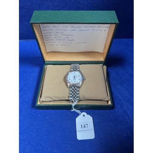 147 - A Rolex Oyster Perpetual Datejust 36mm stainless steel bracelet wrist watch the white face with Roma... 