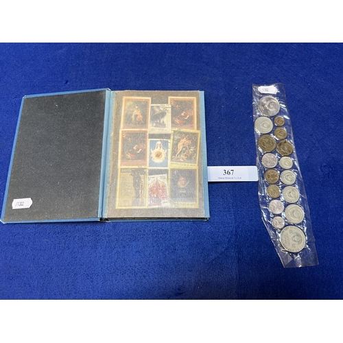 367 - An album of vintage postage stamps together with assorted coinage