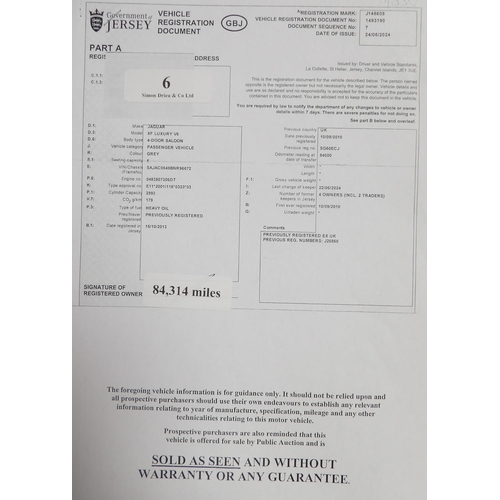 6 - A 2010 Jaguar XF Luxury V6 3.0 TDi four door saloon J148605 (diesel/automatic), odometer reading 84,... 