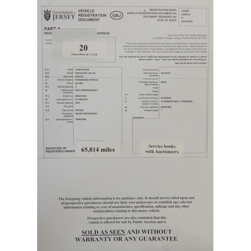 20 - A 1999 Land Rover Discovery V8i ES J33649 (petrol/automatic), odometer reading 65,814 miles