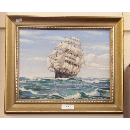 228 - Henry Fowler - galleon under full sail, oil on artists board, signed