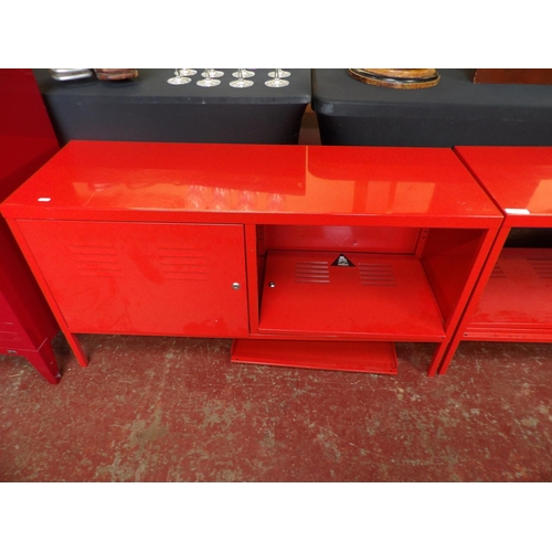 293 - A pair of red metallic two door cabinets