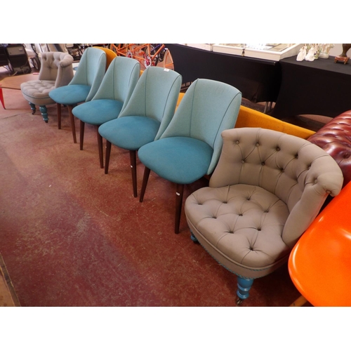 306 - A set of four contemporary chairs upholstered in turquoise coloured fabric together with a pair of e... 