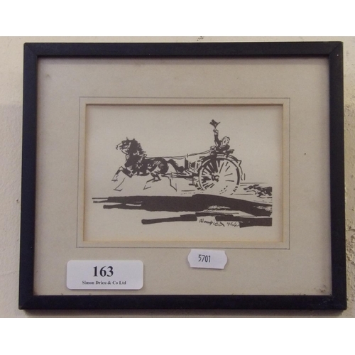 163 - Edmund Blampied, horse trap gentleman and dog, a framed print