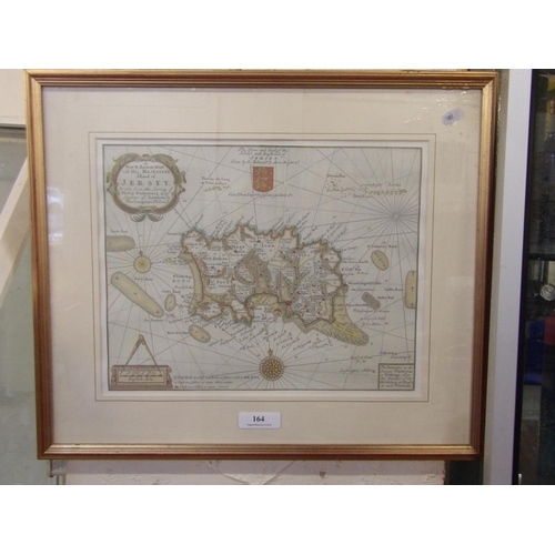 164 - A framed print of the map of the Island of Jersey by Philip Dumaresq Esq.