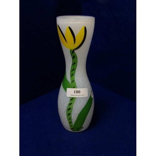 180 - A Kosta Boda hand painted glass vase with tulip decoration and signed