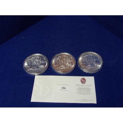 186 - Three Royal Mint 10oz fine silver 0.999 £10 commemorative coins