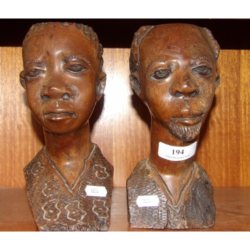 194 - A pair of African hard wood busts