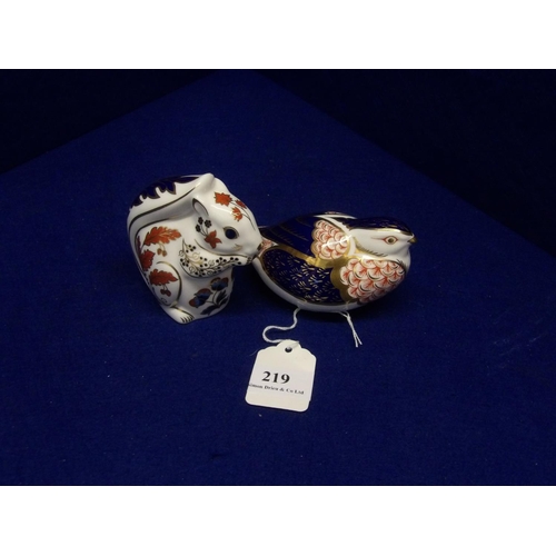 219 - Two Royal Crown Derby paper weights modelled as a squirrel and a bird