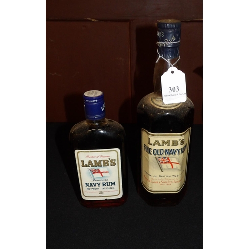 303 - A bottle of Lamb's Fine Old Navy Rum together with a half bottle of Lamb's Demerara Navy Rum