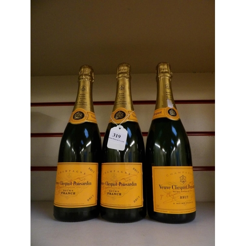 319 - Three bottles of Veuve Cliquot Ponsardin Brut Champagne