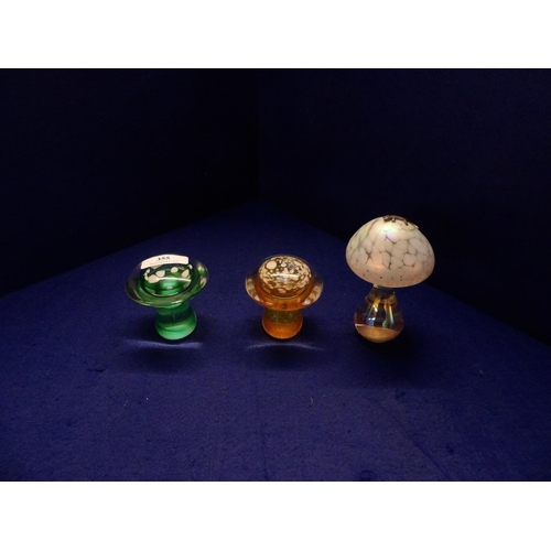 355 - Three art glass toad stools