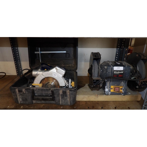 139 - An Einhell bench grinder together with a MacAllister circular saw