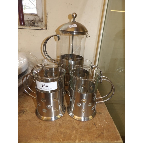 164 - A cafetiere and four matching cups - new