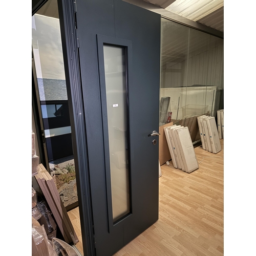 170 - A part glazed aluminium door and frame