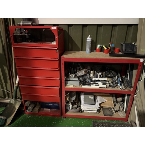 62 - A Wurth red metallic six drawer cabinet fitted a shelf above and below together with a red metallic ... 