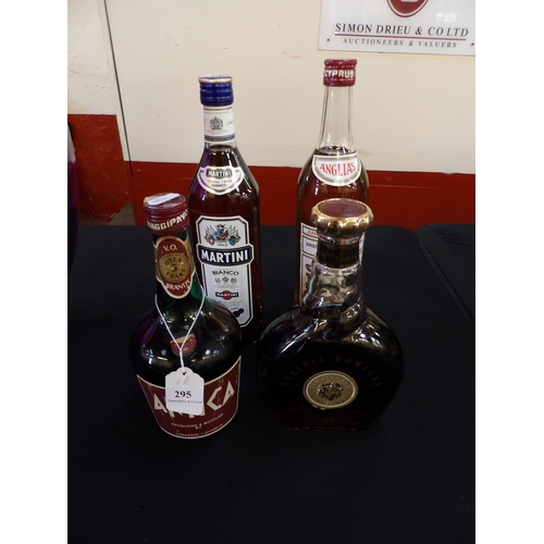 295 - Two bottles of Cyprus Brandy together with one other and a bottle of Martini Bianco