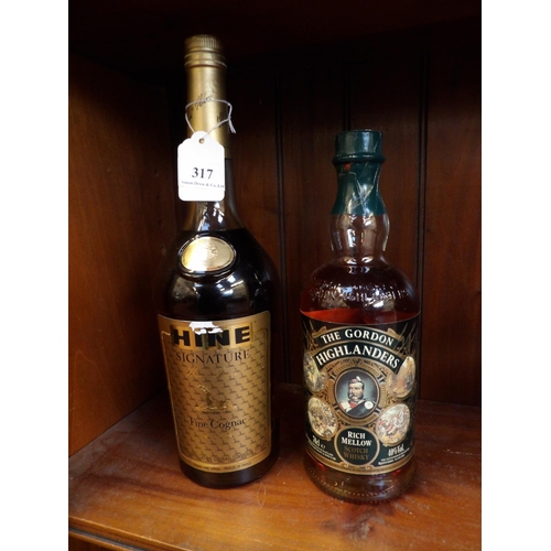 317 - A 1L bottle of Hein Signature Fine Cognac together with a bottle of The Gordon Highlanders Rich Mell... 