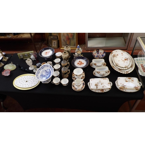 358 - Assorted ceramics, onyx ware an Imari bowl etc.