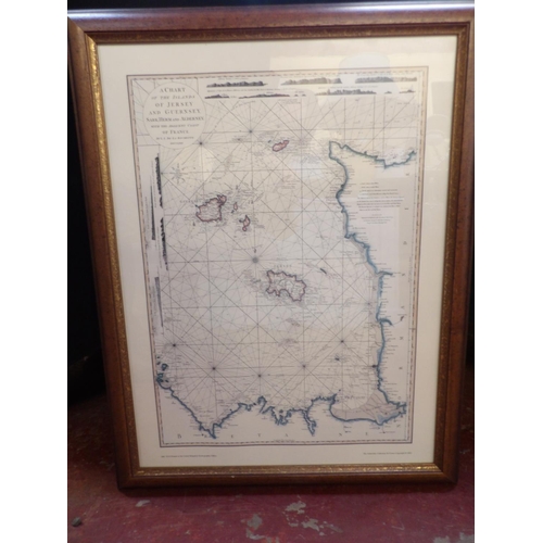 360 - A framed map of Jersey by Philip Dumaresq together with a framed chart of the Islands of Jersey, Gue... 