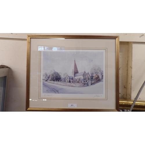 421 - John Freeman, St. Clement parish church, a signed framed print