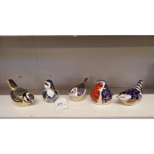 431 - A collection of five Royal Crown Derby paper weights modelled as birds