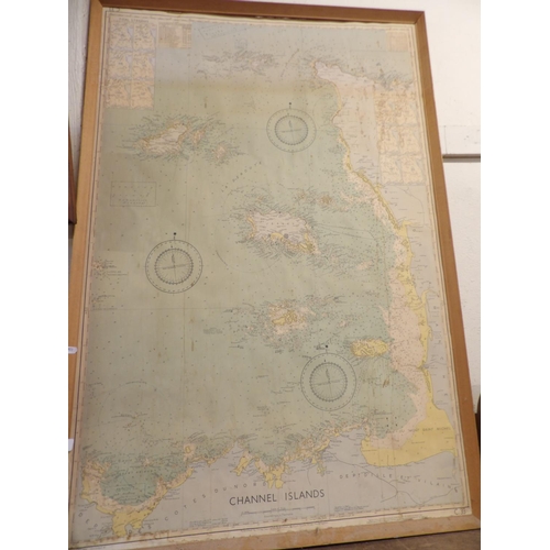 439 - A framed chart of the Channel Islands and adjoining French coast