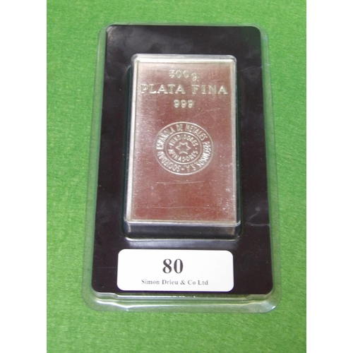 80 - A 500gm solid silver ingot