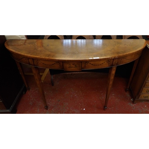 259 - A mahogany and rosewood cross banded demi lune console table with profuse marquetry decoration