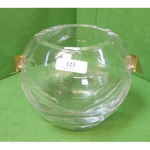 123 - A Baccarat centre piece of spherical form with gilded angular handles 19.5cm tall