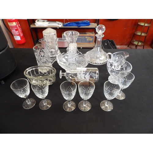 249 - A range of crystal glass ware, a glass ship in a bottle etc.