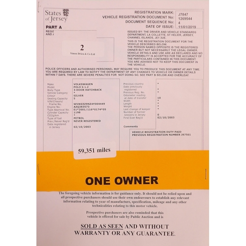 2 - J7847 - A four digit registration mark assigned to a 2003 Volkswagen Polo S 1.2 three door hatchback... 