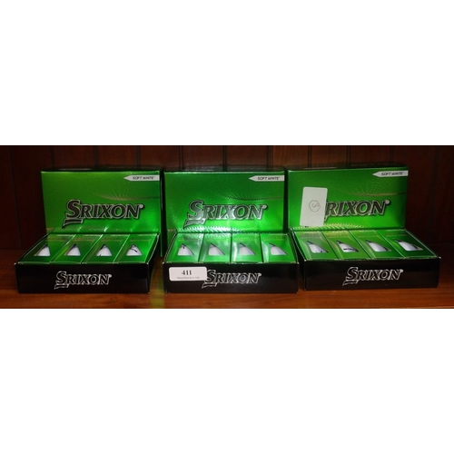 411 - Three boxes (3 x 12) Srixon soft feel golf balls - new