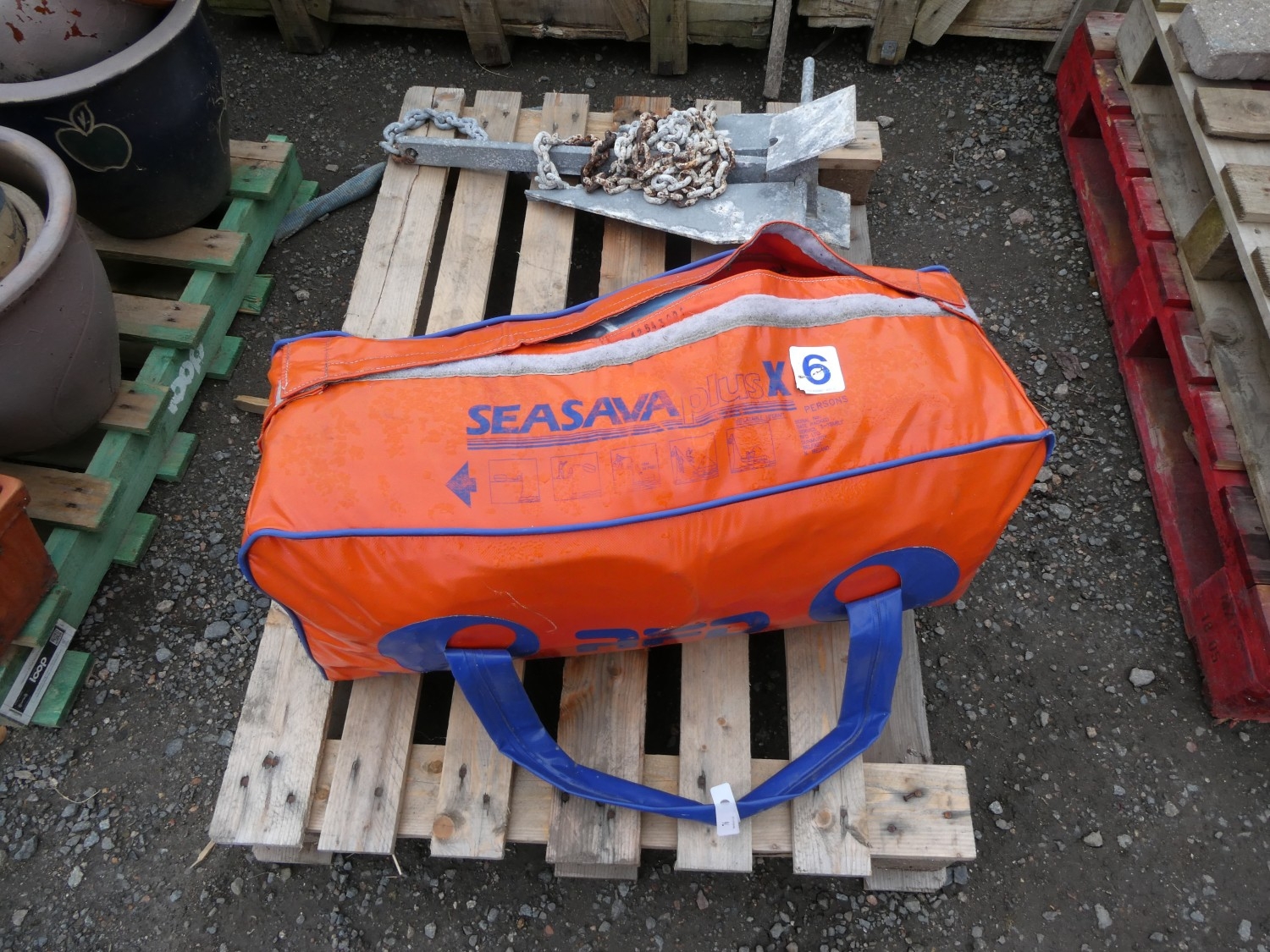 A RFD Seasava Plus X six person life raft together with a galvanised ...