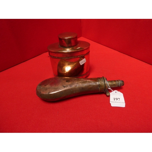 197 - A vintage copper shot flask together with a vintage lidded  copper canister