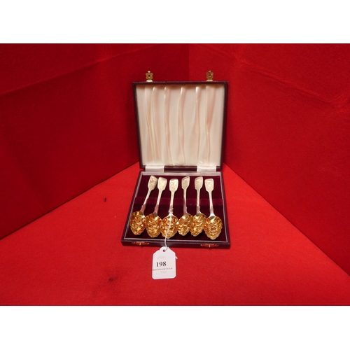 198 - A set of six silver and silver gilt teaspoons with fruit decoration
