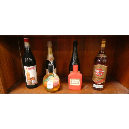 215 - Six bottles of assorted wines, liqueurs and spirits