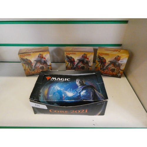 231 - Three Magic the Gathering rivals of Ixalalan pre release packs (factory sealed) together with a Magi... 