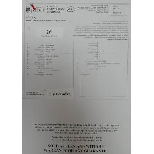 26 - A 1999 Toyota Hiace 2.4 TDi panel van J36839 (diesel/manual), odometer reading 148,187 miles