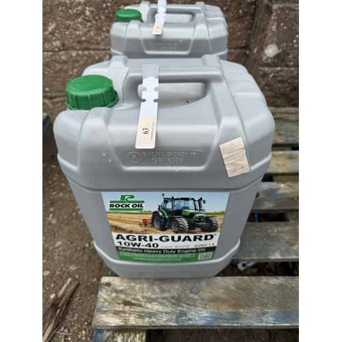 63 - A 20L barrel of Rock Oil Agri-Guard 10W-40 Low SAPS synthetic heavy duty engine oil