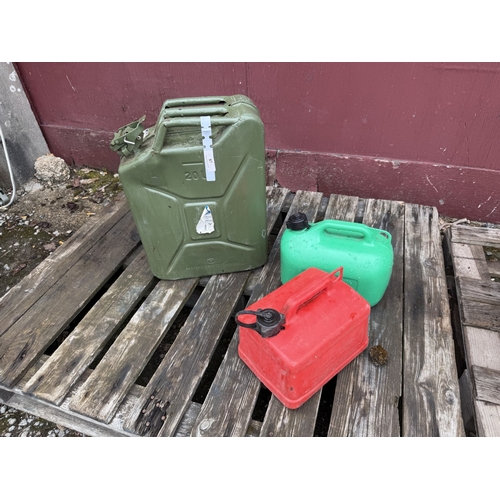 87 - A 20L gerry can together with two plastic fuel cans