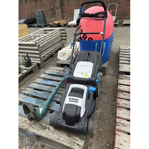 94 - A Mac Allister 35cm electric lawn mower together with an electric strimmer