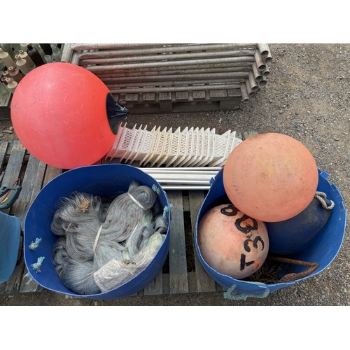 113 - Various buffs and floats, net making material, pot necks etc.