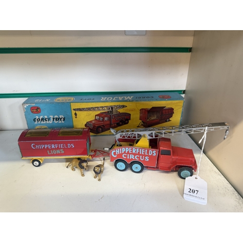 207 - A mid century Corgi Chipperfield's Circus train track and cage gift set no. 12
