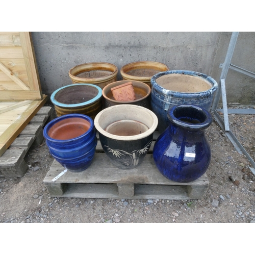 111 - An assortment of salt glazed stone ware pots and planters