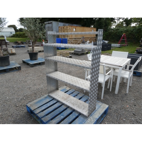 67 - An aluminium checker plate five tier shelf unit