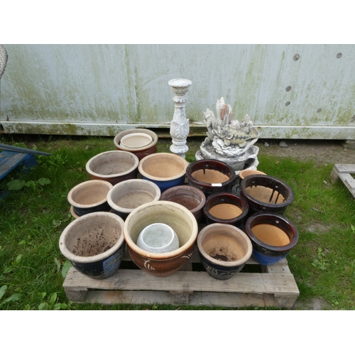 72 - Assorted salt glazed stone ware planters, garden models etc.