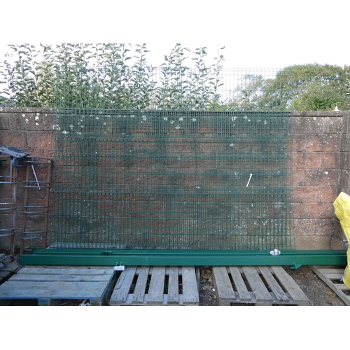80 - A pair of box section gate pillars together with three weld mesh fence panels