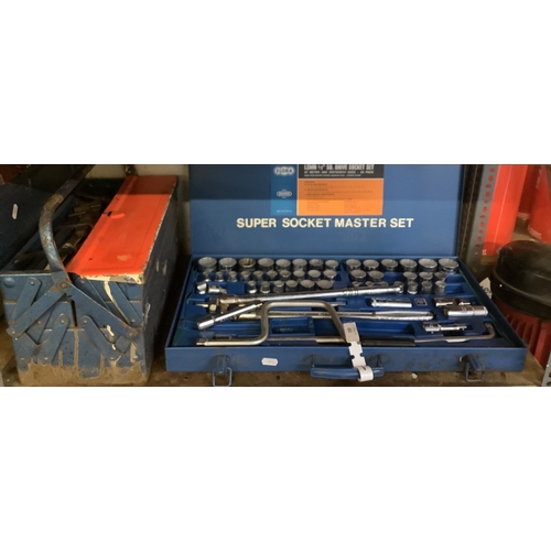 100 - An Elora super socket master set together with a cantilever tool box containing an assortment of eng... 